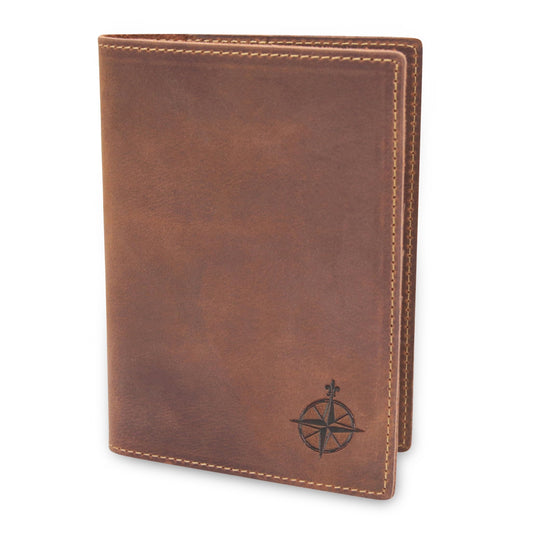 WANDERINGS Leather Travel Wallet with Passport Holder - 5.5" x 4" - Genuine Leather Case with RFID Blocking for Men and Women - Folding Wallet for Passports
