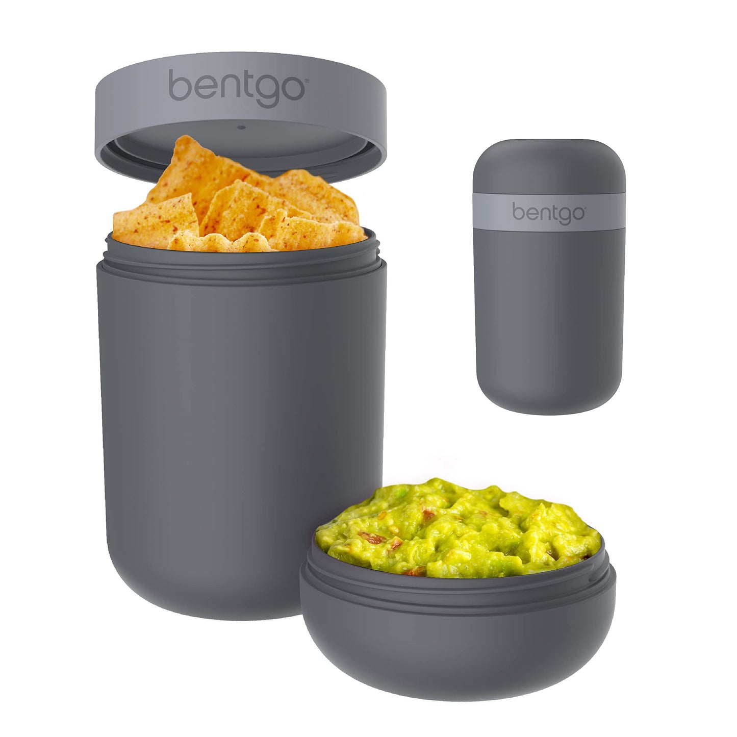Bentgo Snack Cup - Reusable Snack Container with Leak-Proof Design, Toppings Compartment, and Dual-Sealing Lid, Portable & Lightweight for Work, Travel, Gym - Dishwasher Safe (Dark Gray)