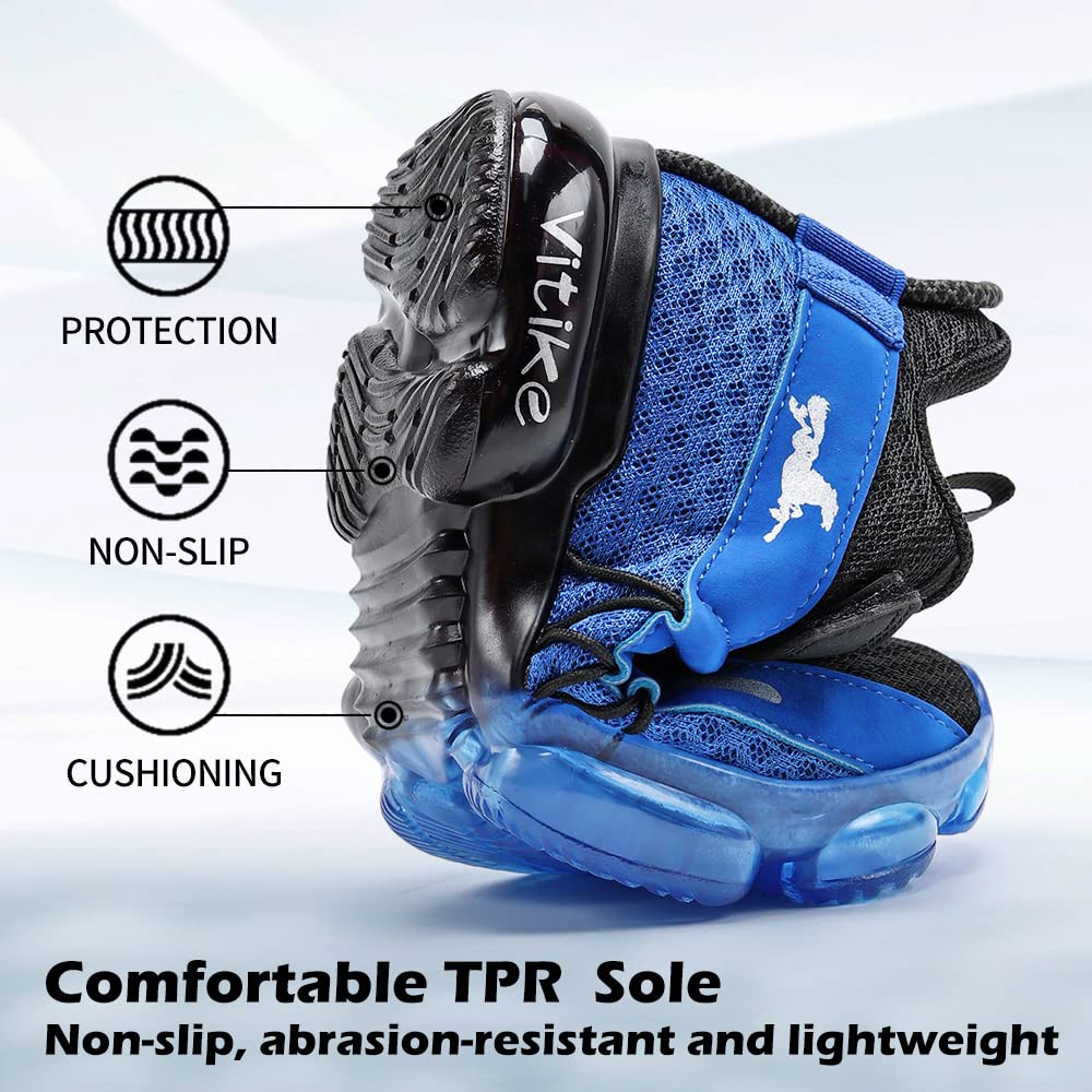 VITUOFLY Boys Sneakers Kids Running Shoes Girls Mesh Fitness Shoe Indoor Training Sneaker Lightweight Outdoor Sports Athletic Tennis Shoes for Little Kid/Big Kid Black Blue 7 Big Kid