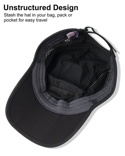GADIEMKENSD Men Outdoor Hat Reflective Folding Running Sport Hats Summer Cool UPF 50 Sun Unstructured Baseball Caps for Men Women Breathable Light Quick Dry Travel Golf Hat Black