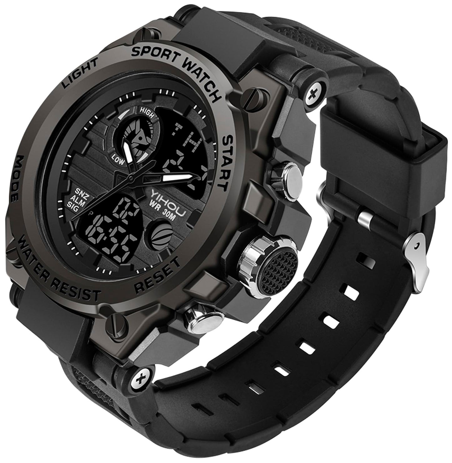 Yihou Men's Military Watch Outdoor Sports Electronic Watch Tactical Army Wristwatch LED Stopwatch Waterproof Digital Analog Watches