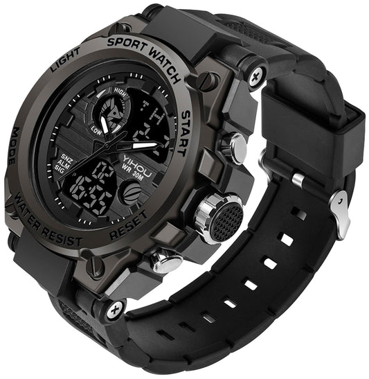 Yihou Men's Military Watch Outdoor Sports Electronic Watch Tactical Army Wristwatch LED Stopwatch Waterproof Digital Analog Watches