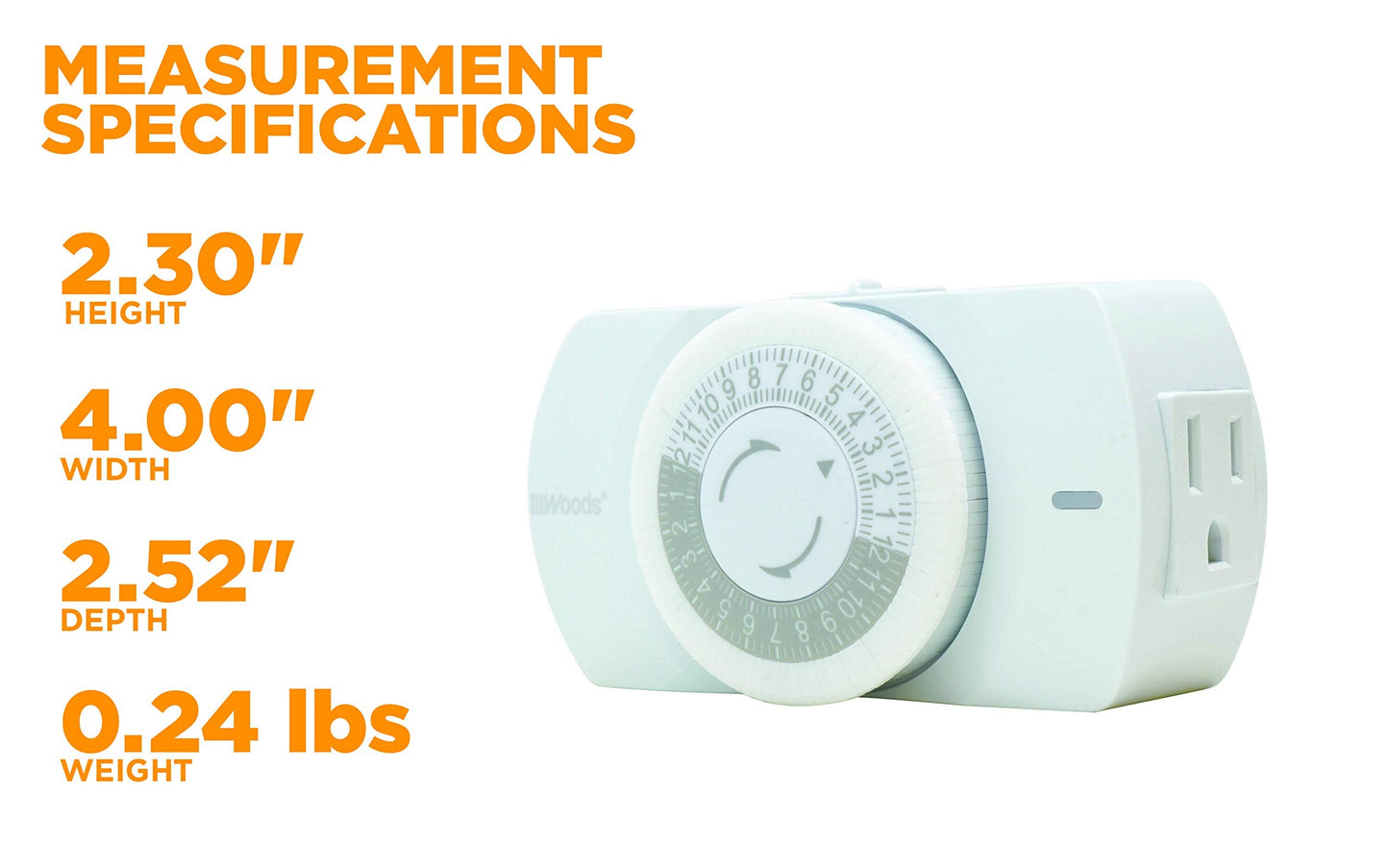Woods 50103WD Indoor 24-Hour Heavy Duty Mechanical Timer; 1 Grounded Outlet; Standard Body
