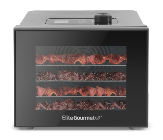Elite Gourmet Food Dehydrator, Stainless Steel Trays Food Dehydrator, Adjustable Temperature Controls, Jerky Herbs Fruit Veggies Snacks