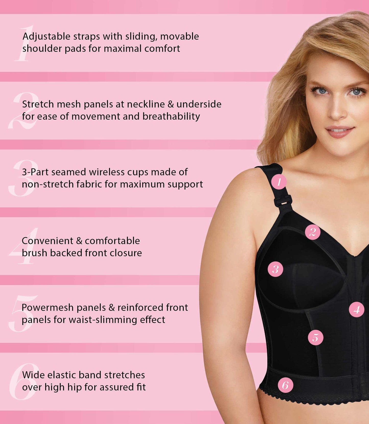 Exquisite Form womens Exquisite Form Fully Women's Front Close Longline Posture #5107530 Bra, Black, 46DD US