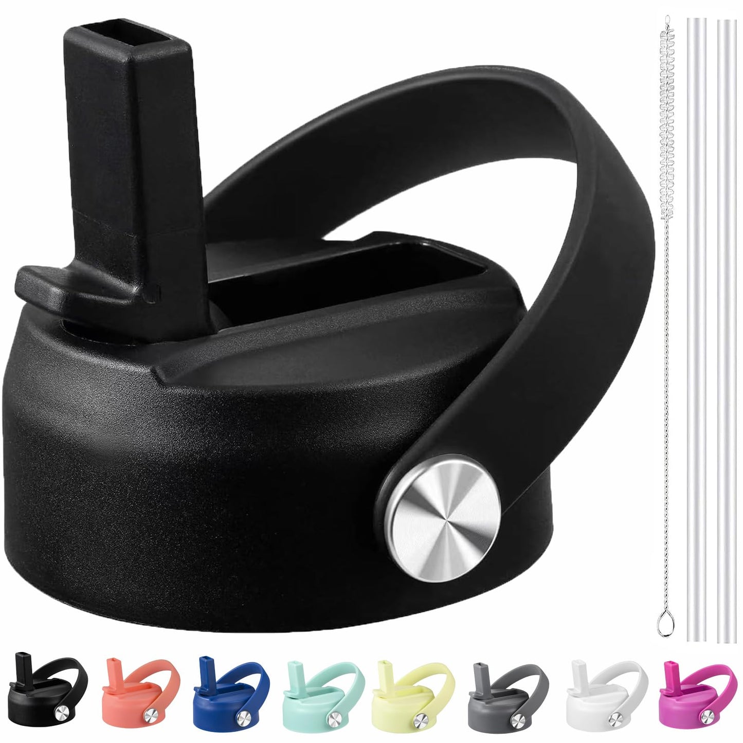 Straw Lid for Hydroflask | Lids with Straw for Hydro Flask 12 16 18 20 32 40 oz Wide Mouth Bottles | Replacement Cap Water Bottle Accessories | Black BPA-Free Sip Top