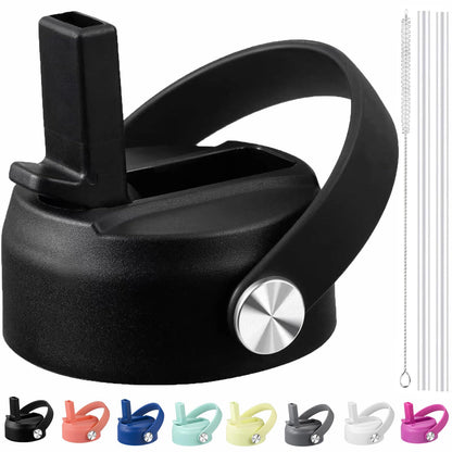 Straw Lid for Hydroflask | Lids with Straw for Hydro Flask 12 16 18 20 32 40 oz Wide Mouth Bottles | Replacement Cap Water Bottle Accessories | Black BPA-Free Sip Top