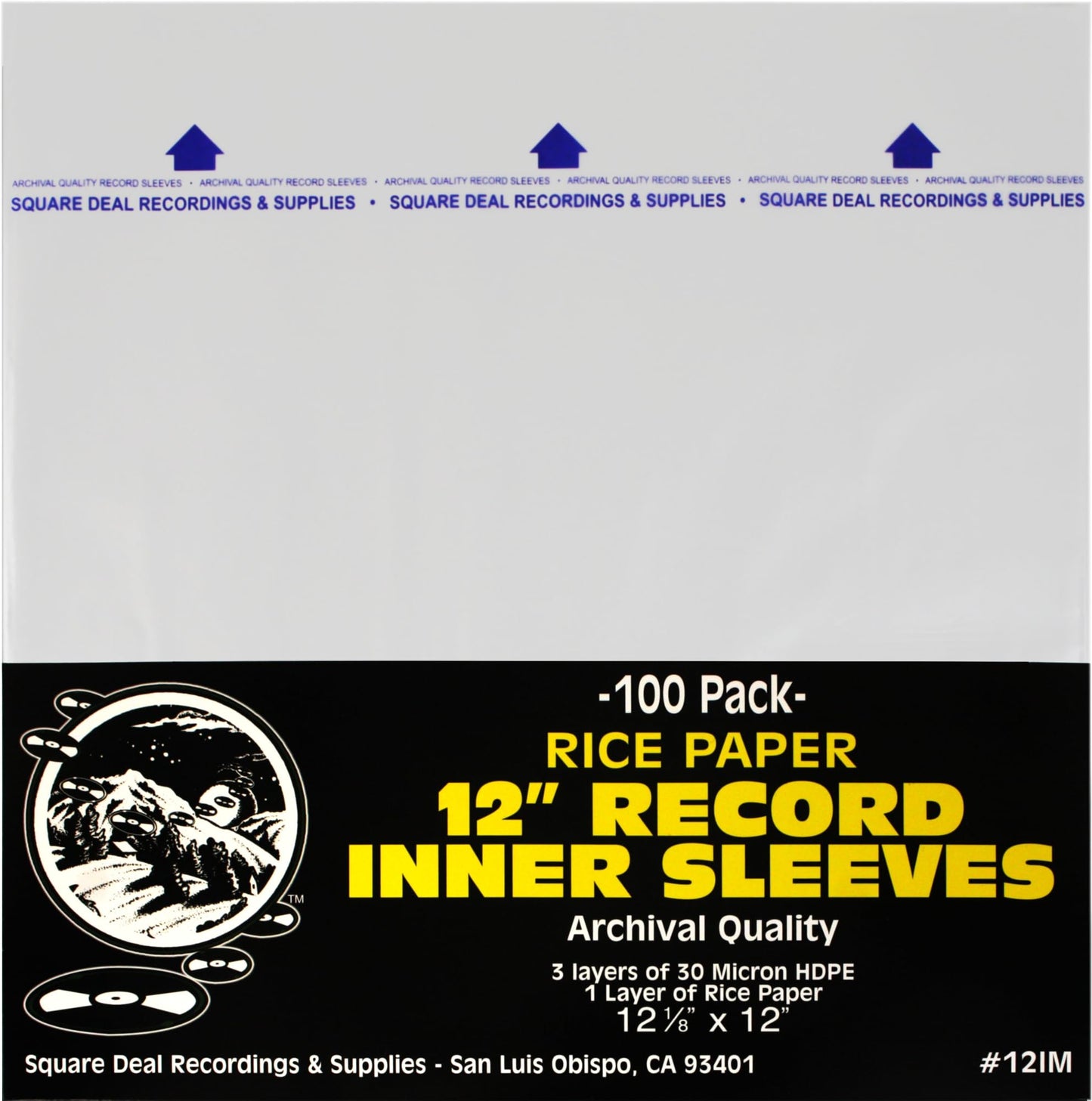 (100) 12" Record Inner Sleeves - 3-Layers of Archival Quality, Anti-Static HDPE with Rice Paper Enclosed Insert for Extra Rigidity #12IM