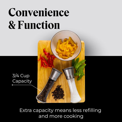 Willow & Everett Salt & Pepper Grinder Set with Stand - Stainless Steel Manual Mills & Holder with Adjustable Coarseness, Refillable Design for Peppercorns & Rock Salt Sold Separately