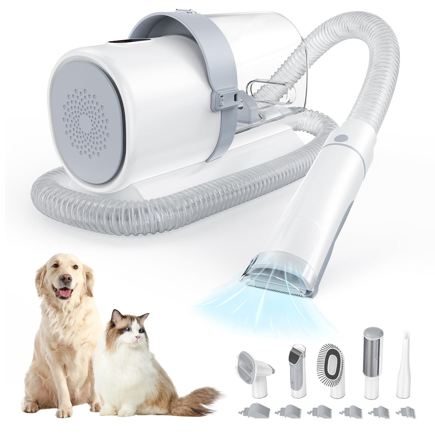 Sweetcrispy Pet Grooming Vacuum Kit, Professional Dog Grooming Clippers with 2.5L Cup, 3 Suction Modes, Cordless Clippers, 5 Groomer Tools, Low Noise Pet Hair Trimmer for Dogs, Cats and Other Animals