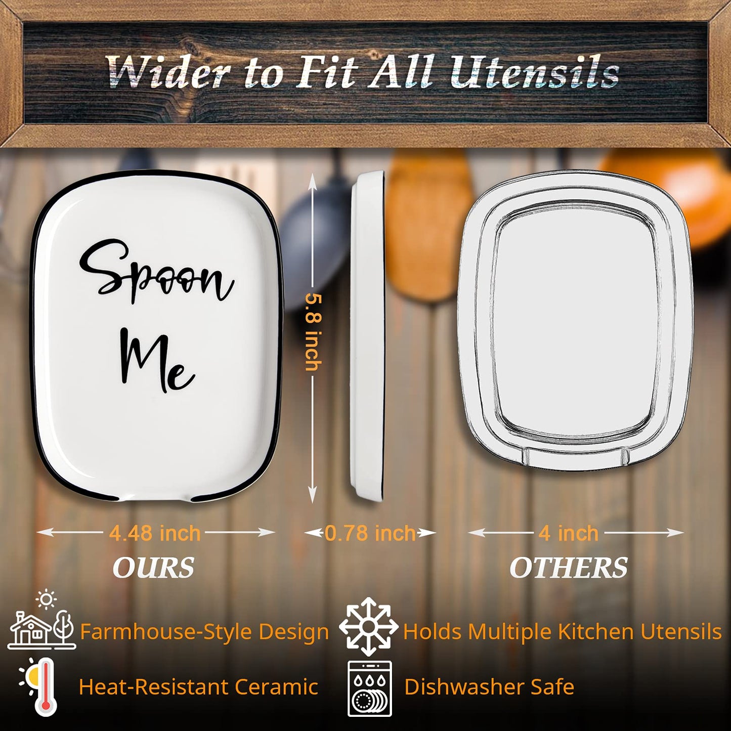 Ceramic Spoon Rest for Stove Top, Large Spoon Holder for Kitchen Counter, White Coffee Spoon Rest, Heat-Resistant Cooking Utensil Rest, Modern Farmhouse Kitchen Décor