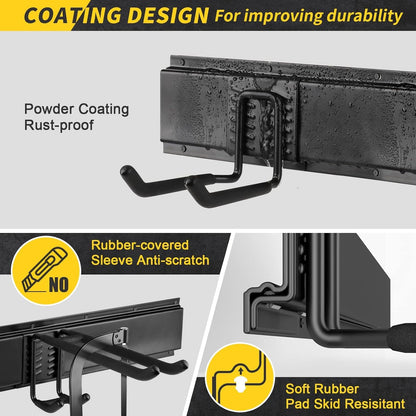 UUP 64 Inches Garage Storage, Garage Organization, Wall Mount Garden Tool Organizer, Max 620lbs Adjustable Metal Hooks, Yard Shed Rack, Tool Holder for Hanging Rake Broom Mop Snowboard, Home Gift