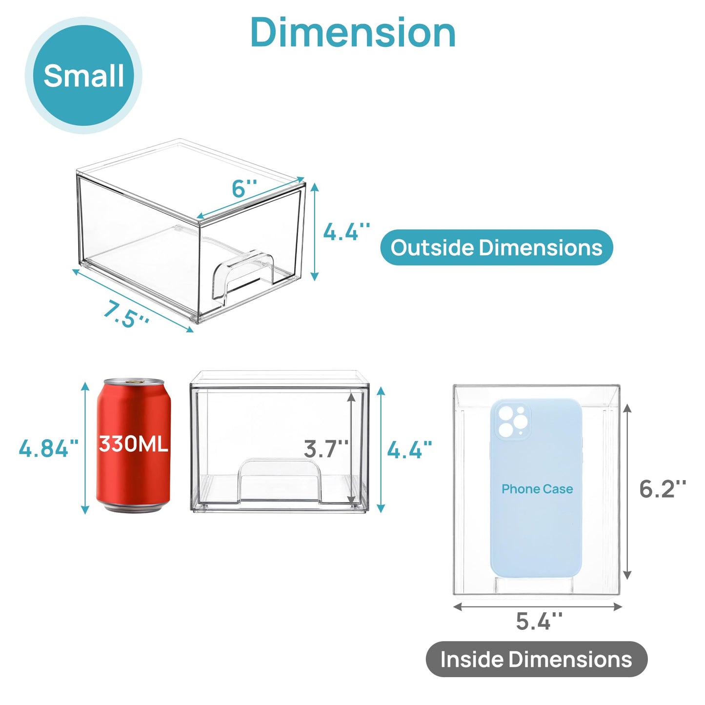 Vtopmart 4 Pack Clear Small Stackable Storage Drawers,Acrylic Bathroom Makeup Organizer,Plastic Storage Bins For Vanity, Undersink, Kitchen Cabinets, Pantry, Home Organization