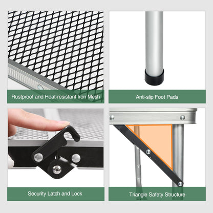 RedSwing Portable Grill Table for Outside, Aluminum Folding Grill Stand Table for Outdoor Camping Picnic BBQ, Lightweight Adjustable Height, 36"x24"x15"/28" Sliver