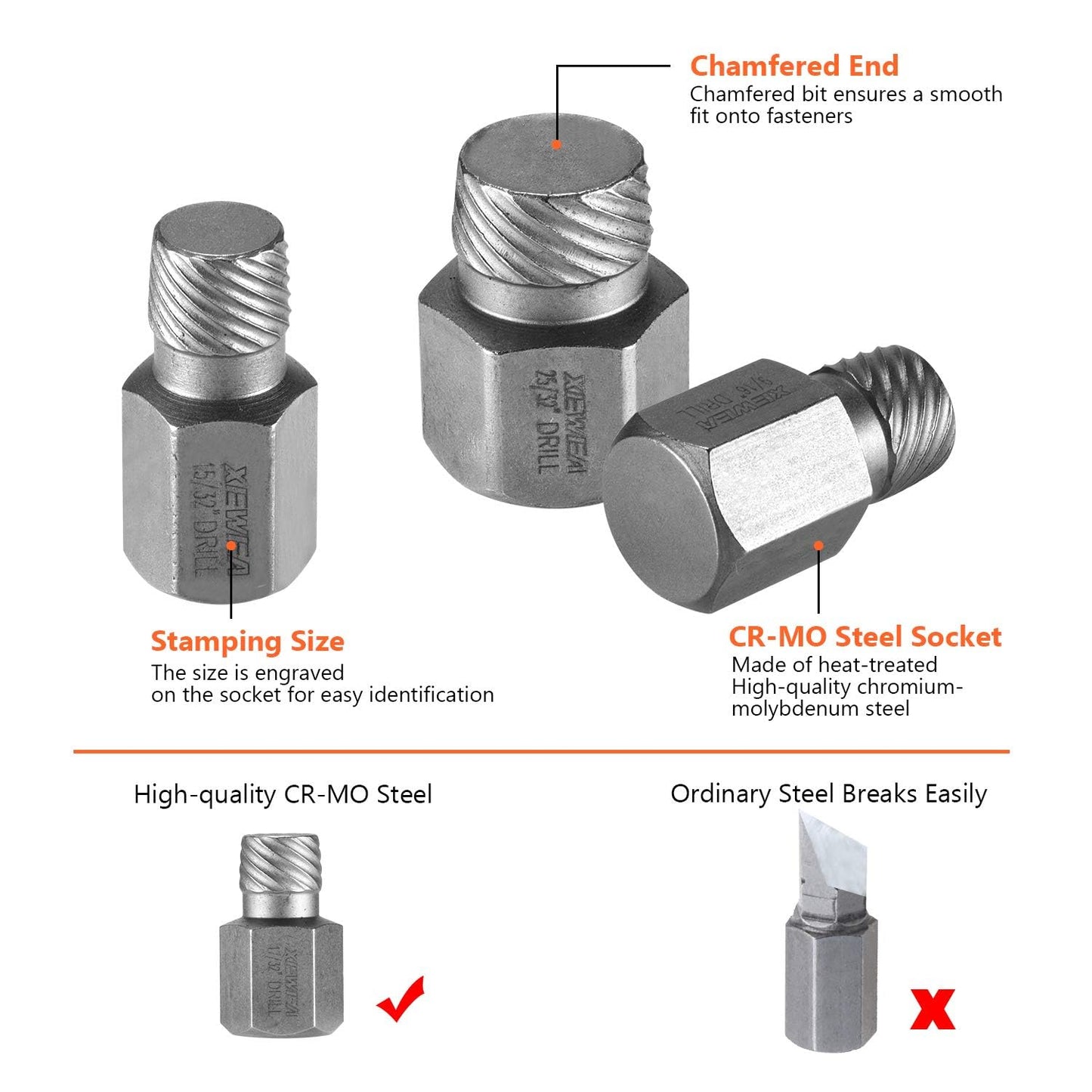 XEWEA 25Pcs Screw Extractor Set Hex Head Multi-Spline Easy Out Bolt Extractor Tool, Chrome Molybdenum Alloy Steel Heavy Duty EZ Out Rounded Screw Remover, Father's Day gift