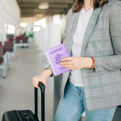 TIGARI Passport Holder for Travel Women Men, PU Leather Waterproof RFID Passport Holder Wallet Cover Case Sleeve, Family Vacation Plane Cruise Travel Document Organizer Essentials-Purple