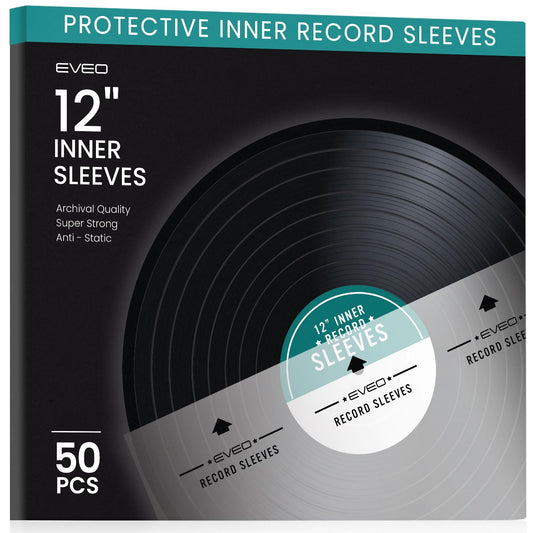 EVEO 50 Vinyl Inner Sleeves for Vinyl Records - Rice Paper Anti-Static LP For 12" Records - Record Sleeves inner Crystal-Clear Protection and Premium Quality - Archival Grade