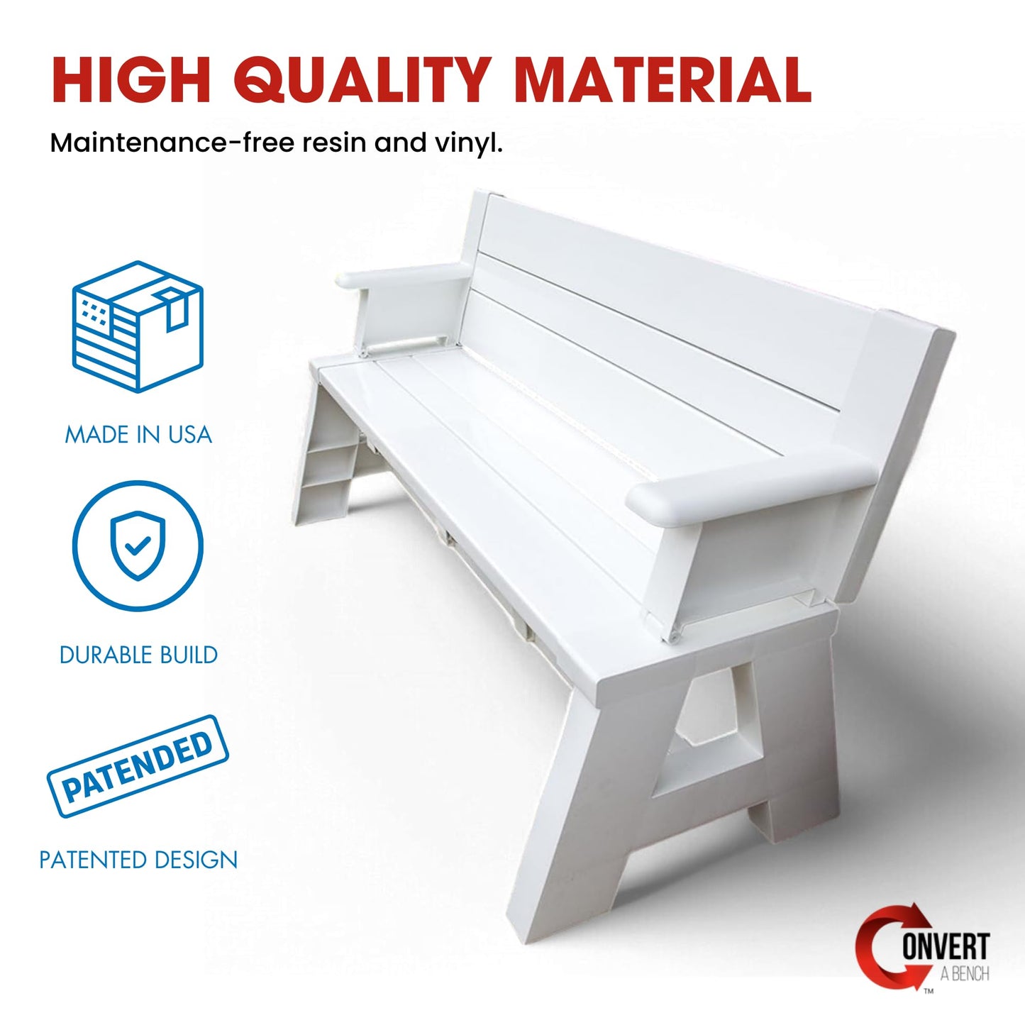 Convert-a-Bench Gen 1 2-in-1 Outdoor Convertible Bench to Picnic Table | Space-Saving, Weather-Resistant Patio Furniture for Yard, Deck, Garden | Easy Assembly & Durable Design -1 Bench/Order, White