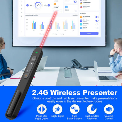 QUI Presentation Clicker for PowerPoint, RF 2.4GHz USB Wireless Presenter Remote with Volume Control, PowerPoint Clicker Slide Advancer for Mac, Windows, Laptop, Keynote