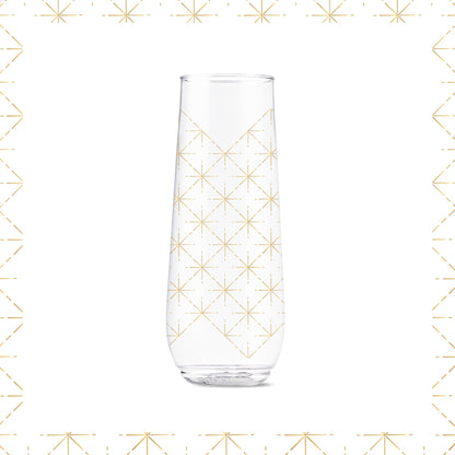 TOSSWARE POP 9oz Flute Festive Cheers Series, SET OF 6, Premium Quality, Recyclable, Unbreakable & Crystal Clear Plastic Printed Champagne Glasses