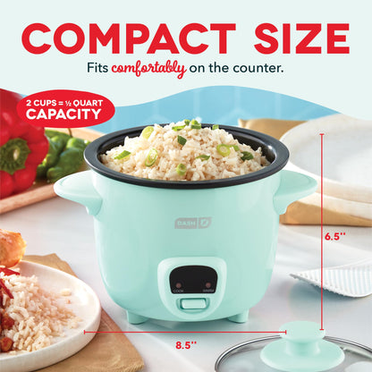 DASH Mini Rice Cooker Steamer with Removable Nonstick Pot, Keep Warm Function & Recipe Guide, .5 Quart, for Soups, Stews, Grains & Oatmeal - Aqua