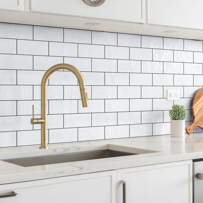 StyloVue 100 Pieces Peel and Stick Backsplash for Kitchen, 3" x 6" PVC Subway Tile 2025 Upgraded Glossy White with Dark Gray Grout Backsplash Stick on Tile Elevate Kitchen, Bathroom, Fireplace,RV