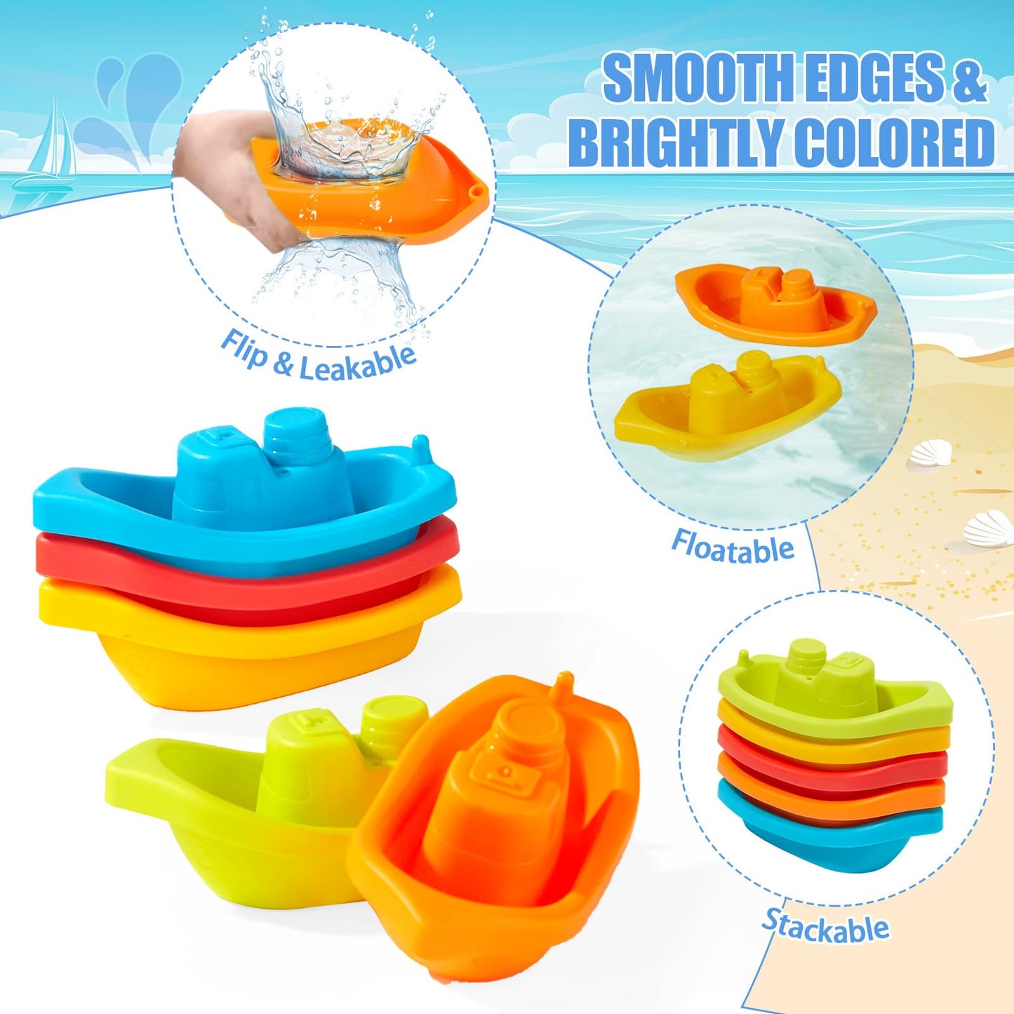 Baby Bath Toys for Kids Ages 1-3, 11PCS Mold Free Bath Toys for Toddlers with Floating Boats & Bath Spoons, Bathtub Water Pool Toys for Babies and Toddlers