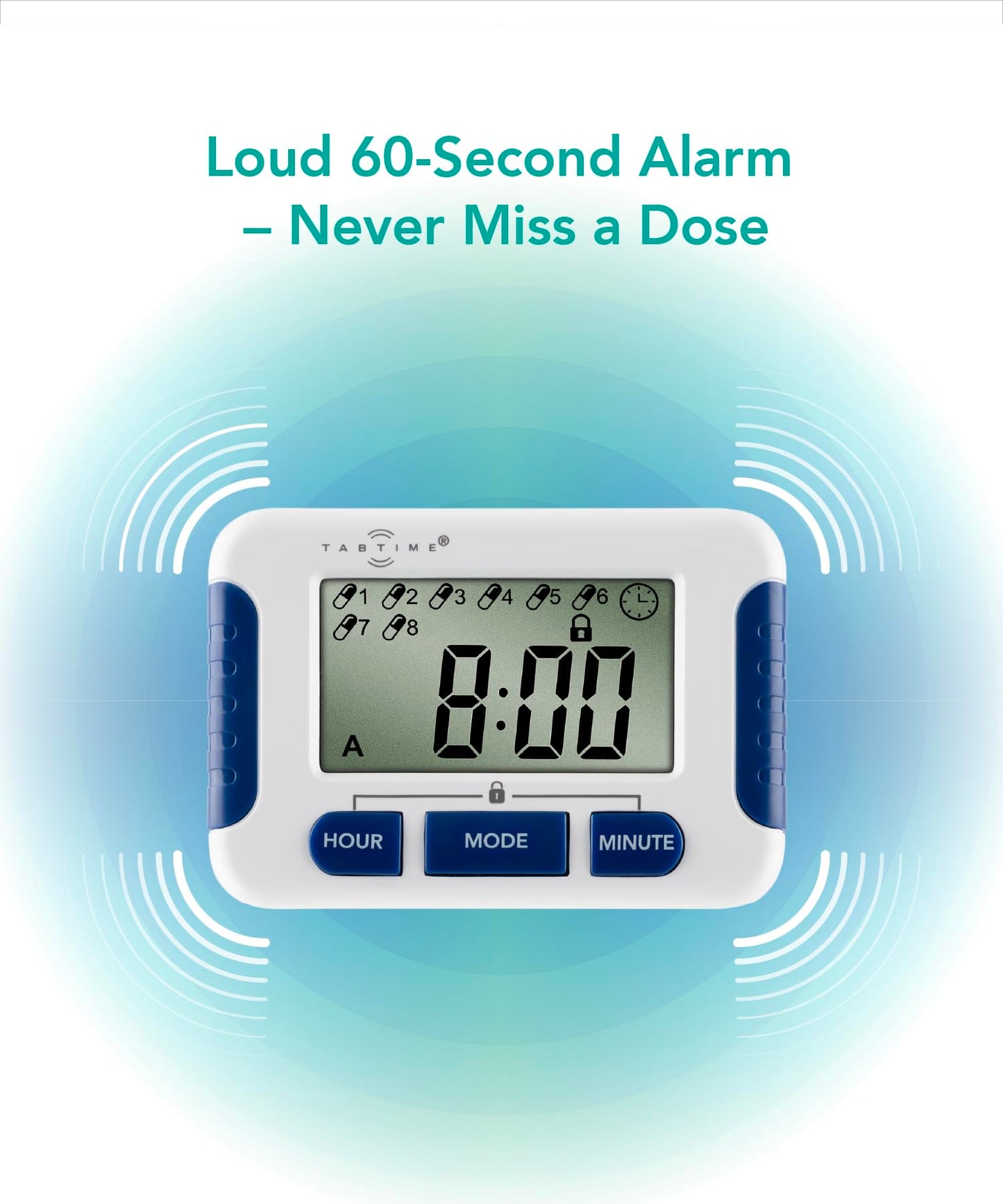 TabTime Pill Reminder with 8 Alarms per Day, Pill Tracker, Pill Timer, Medication Reminder Devices, Medication Tracker, Essential Parkinson's Patient Gadget