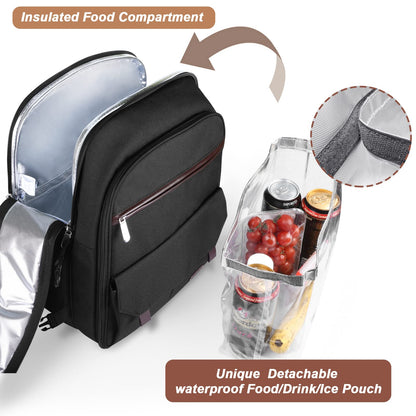 Sunflora Insulated Picnic Backpack for 2 Person Bag with Cooler Compartment, Wine Pouch, Blanket and Stainless Steel Cutlery Set for Couple, Lovers and Friends (Black)