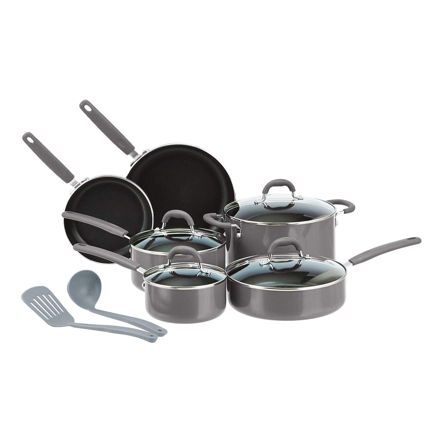 Amazon Basics Ceramic Non-Stick 12-Piece Cookware Set, Gray - Pots, Pans and Utensils