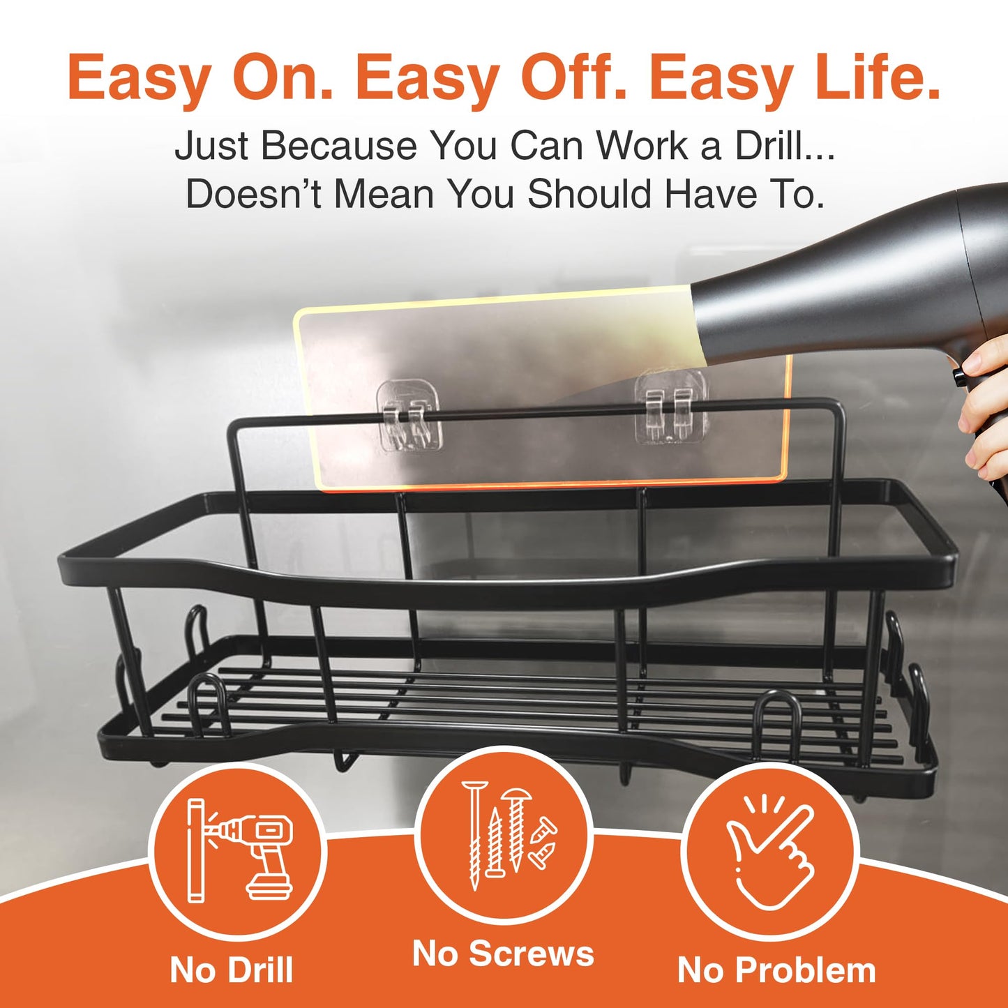 Shower Caddy Bathroom Shelves, The Athena Silken 4 Set, 40LB Capacity, Adhesive Tape No Drill - Rustproof -Gorgeous Powder Coated 304 Stainless Steel Shower Organizer for kitchen & Home Decor - Black