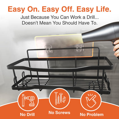 Shower Caddy Bathroom Shelves, The Athena Silken 4 Set, 40LB Capacity, Adhesive Tape No Drill - Rustproof -Gorgeous Powder Coated 304 Stainless Steel Shower Organizer for kitchen & Home Decor - Black