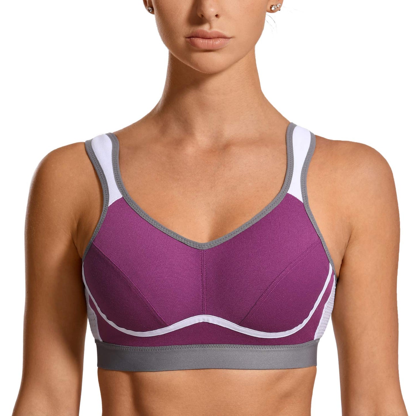 SYROKAN Women's Sports Bra Wireless Comfort High Impact Support Bounce Control Plus Size Workout Bra Purple 40DD