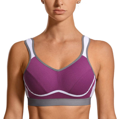 SYROKAN Women's Sports Bra Wireless Comfort High Impact Support Bounce Control Plus Size Workout Bra Purple 40DD