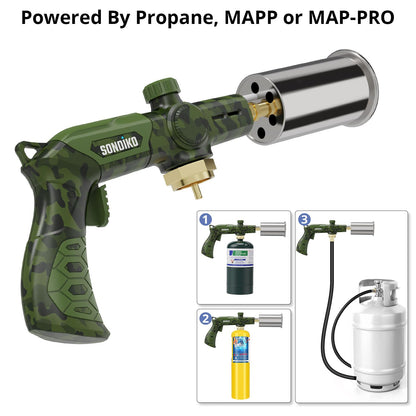 Sondiko Powerful Propane Torch L8010, Sous Vide, Campfire Starter, Adjustable Gas Welding Kit for Searing Steak, BBQ, Gas Welding(Camouflage) Propane Tank Not Included