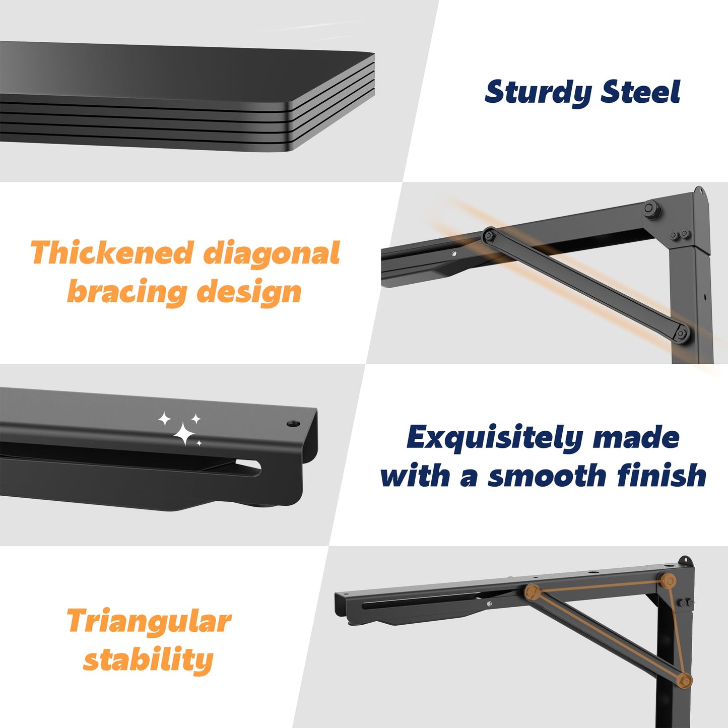 Ultrawall 24 inch Black Sturdy Folding Shelf Brackets, Heavy Duty Adjustable Steel Wall Mounted Collapsible Shelf Bracket, Max Load 550lb