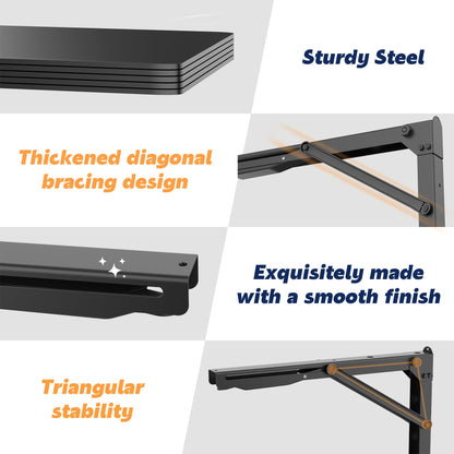 Ultrawall 24 inch Black Sturdy Folding Shelf Brackets, Heavy Duty Adjustable Steel Wall Mounted Collapsible Shelf Bracket, Max Load 550lb