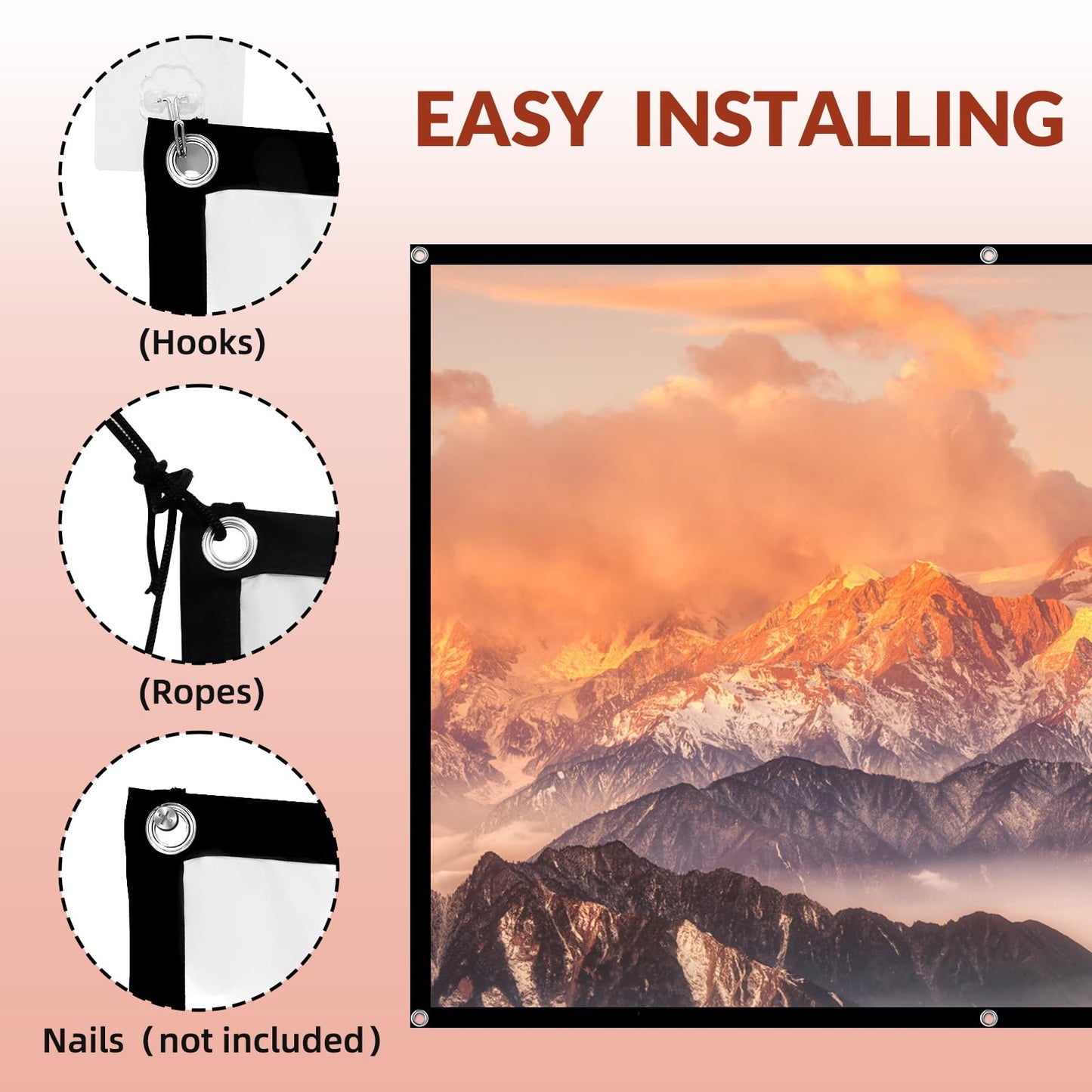 Projector Screen TOWOND 150 inch Projection Screen Indoor Outdoor Washable Anti-Crease 16:9 HD Rear Front Movies Screen for Home Theater Office