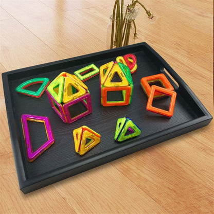 DILLMAN Serving Tray Large Black Wood Rectangle Food Tray Butler Tray Breakfast Tray with Handles (Medium)