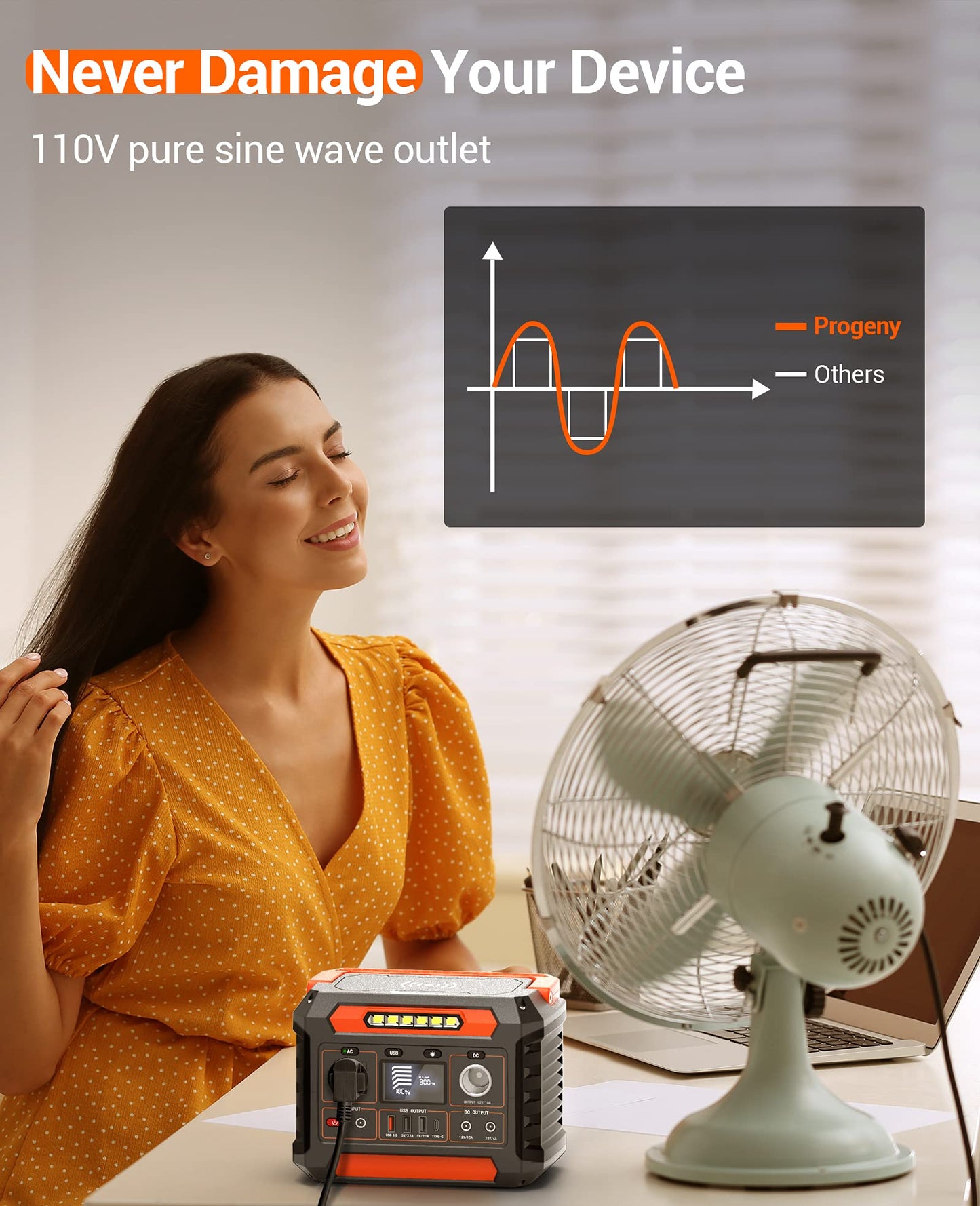 PROGENY 300W Portable Power Station, 299Wh/80818mAh Solar Generator, Regulated DC Output Backup Battery with Pass-Through Charging AC Outlet, Pure Sine Wave, LED Light Power Station for CPAP Camping