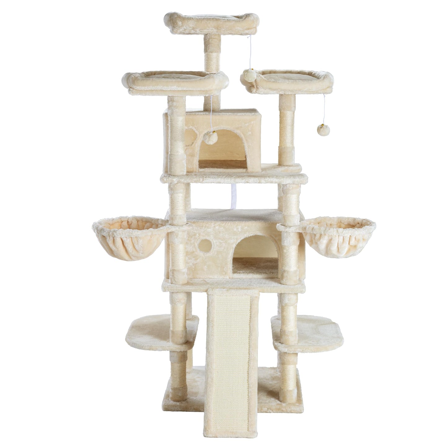 SHA CERLIN 68 Inches Multi-Level Large Cat Tree for Large Kitties/Big Cat Tower with Condo/Cozy Plush ‌Pussycat Perches/Sisal Scratching Posts and Hammocks/Activity Center/Beige