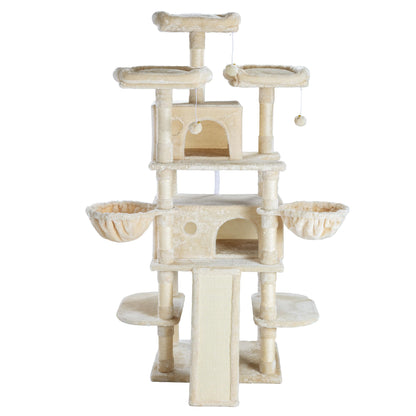 SHA CERLIN 68 Inches Multi-Level Large Cat Tree for Large Kitties/Big Cat Tower with Condo/Cozy Plush ‌Pussycat Perches/Sisal Scratching Posts and Hammocks/Activity Center/Beige