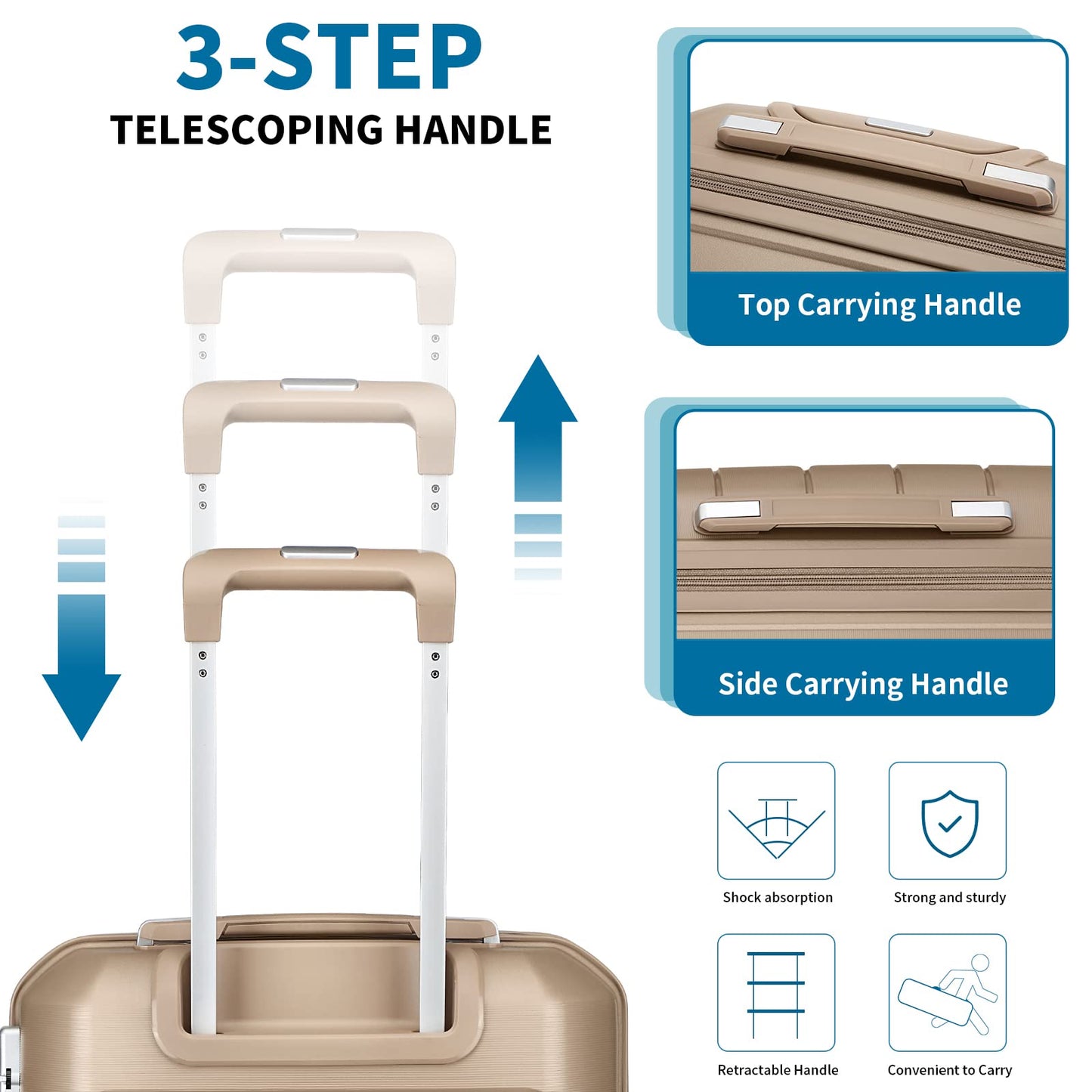 Somago 20" Carry On Luggage and 14" Mini Cosmetic Cases Travel Set Spinner Lightweight Polypropylene Suitcase with TSA Lock YKK Zipper Hardside Luggage Sets 2 Piece (Noble Golden, 2-Piece Set (14/20))