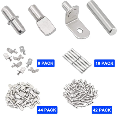 104Pcs Shelf Pins Kit,4 Styles Nickel Plated Shelf Support Pegs,Bookshelf Pegs for Shelves,Cabinet Shelf Bracket Pegs Shelf Pins Holders for Kitchen Furniture & Closet ( 5mm & 1/4inch )