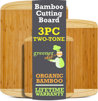 Extra Large Bamboo Cutting Board Set – Wood Cutting Boards for Kitchen, Non Toxic Cutting Board Set for Chopping, Slicing, Carving, Charcuterie – Ideal for Home Cooks, Entertaining, Family Meals