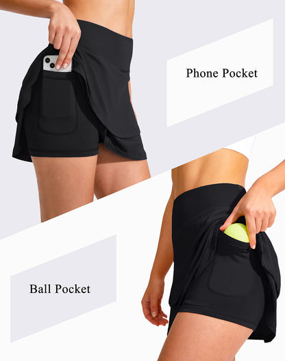G Gradual Women's Pleated Tennis Skirts with 4 Pockets Athletic Golf Skorts for Workout Running (Black, Medium)