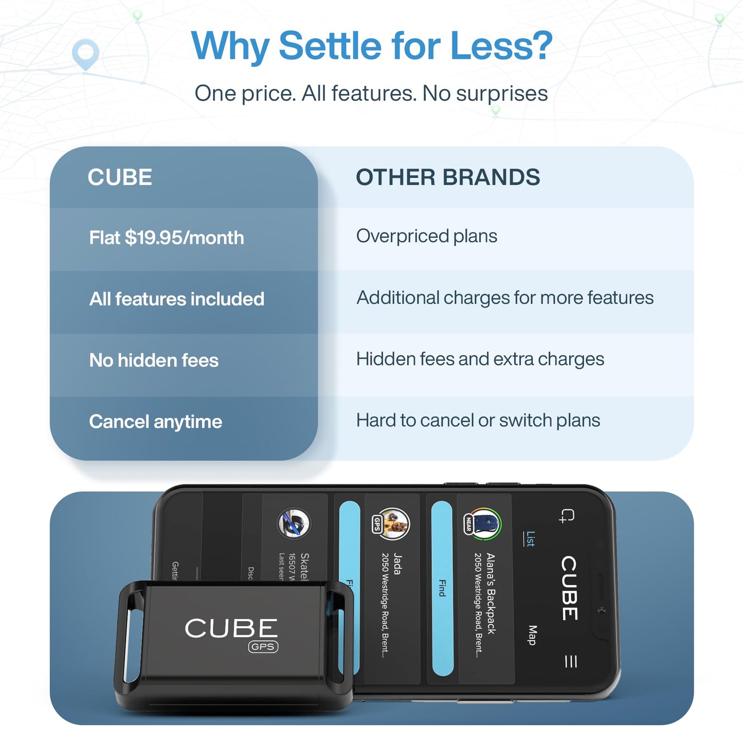 Cube GPS Tracker for Vehicles Assets Kids, Mini GPS Trackers for Dogs, Car Tracker Device: Real Time Worldwide Location SOS Pings Geo-Fencing + Rechargeable Battery Requires Subscription