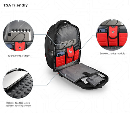 Swissdigital Design Men's Laptop Backpack for College and Business Travel with Integrated USB Charging Port and RFID Protection Fits Laptops up to 15.6 in, Black | J14-BR