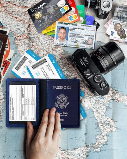 Sizobi Passport Holder for Travel Men, RFID Blocking Passport Covers Case Wallet Card Slot, International Travel Must Haves Travel Accessories for Women, Cruise Ship Essentials Travel Gifts, Navy Blue