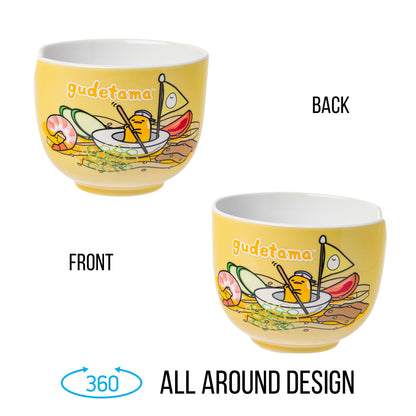 Silver Buffalo Sanrio Hello Kitty and Friends Gudetama Lazy Egg Sailing In Ramen Ceramic Ramen Noodle Rice Bowl with Chopsticks, Microwave Safe, 20 Ounces